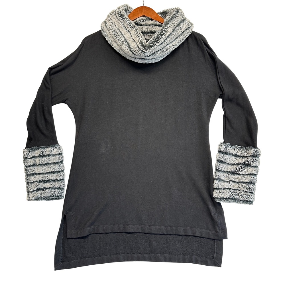 Soft Surroundings Black Faux Fur Trim Cowl Neck Tunic Top 2CA85 XS